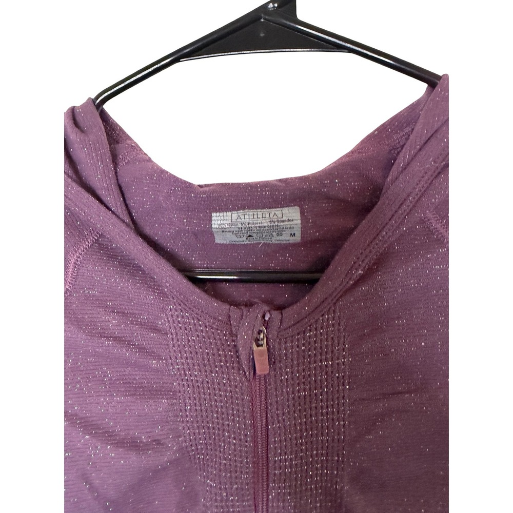 Athleta Womens Purple Shimmer Ruched Full Zip Hooded Seamless Jacket Size M - Picture 2 of 3